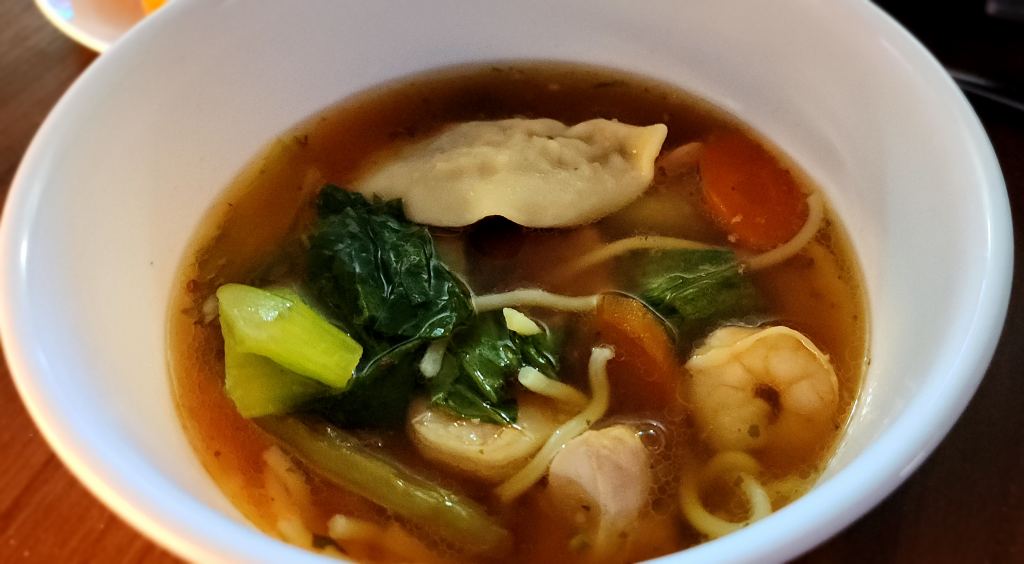 Chicken prawn and dumpling soup