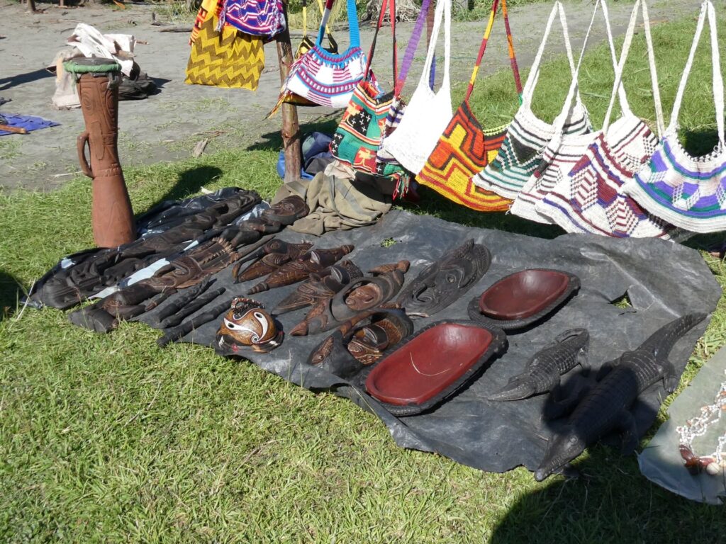 woven bags and carvings